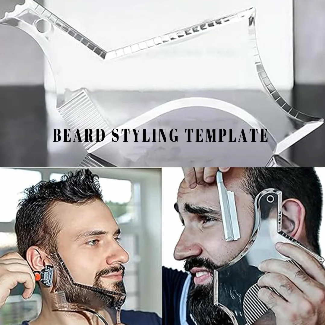 2 PCS stencil Pettine per Barba,Pettine Stencil Barba,Signori pizzetto Collo Sagome per Barba Styling Tool per allineare e rifinire Gli Uomini rasatura della barba,Trasparente