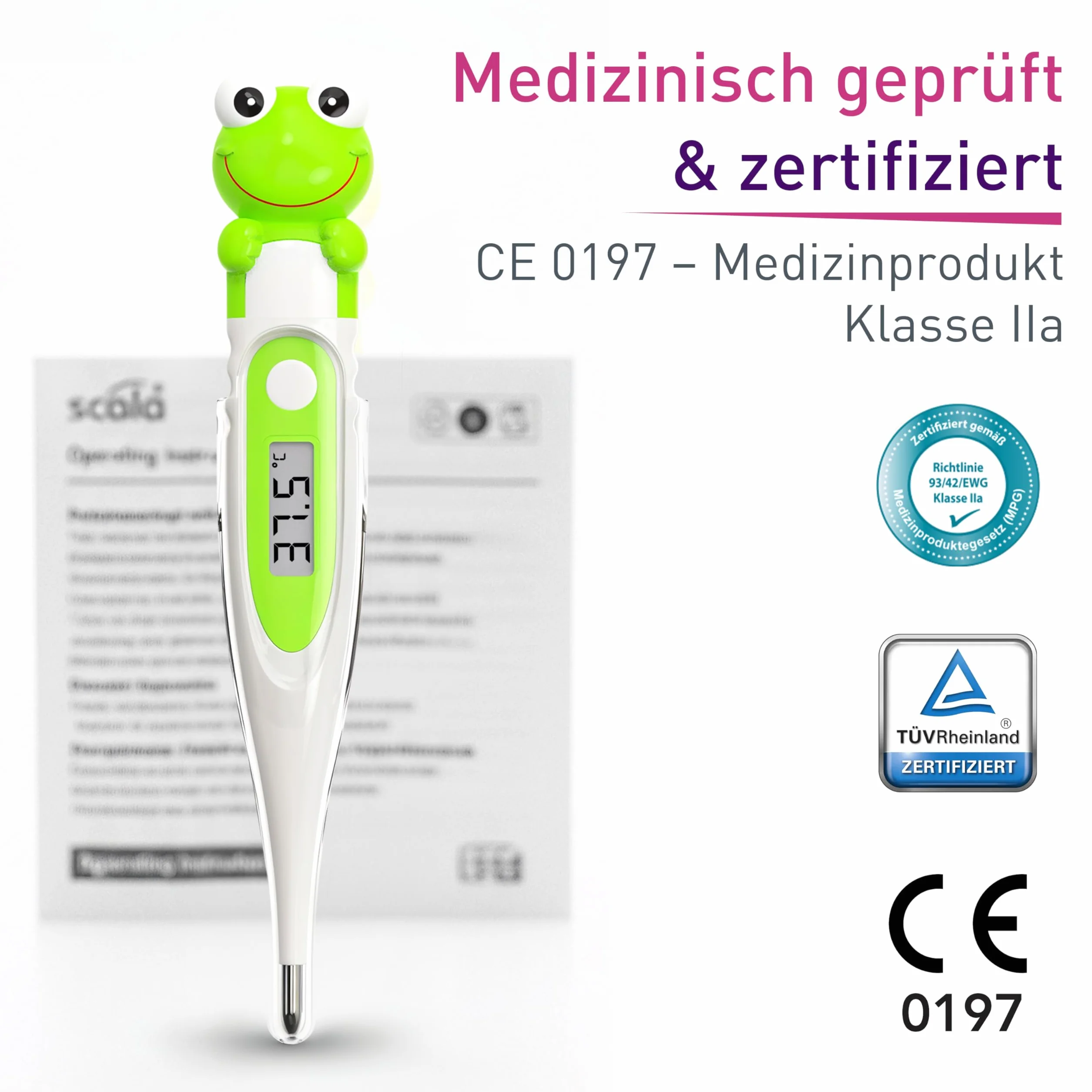 Termometro Digitale Febbre Corporea Scala SC 44 Rana Flex Velocità 10 sec Bambini Adulti Misurazione Orale Rettale Ascellare Verde