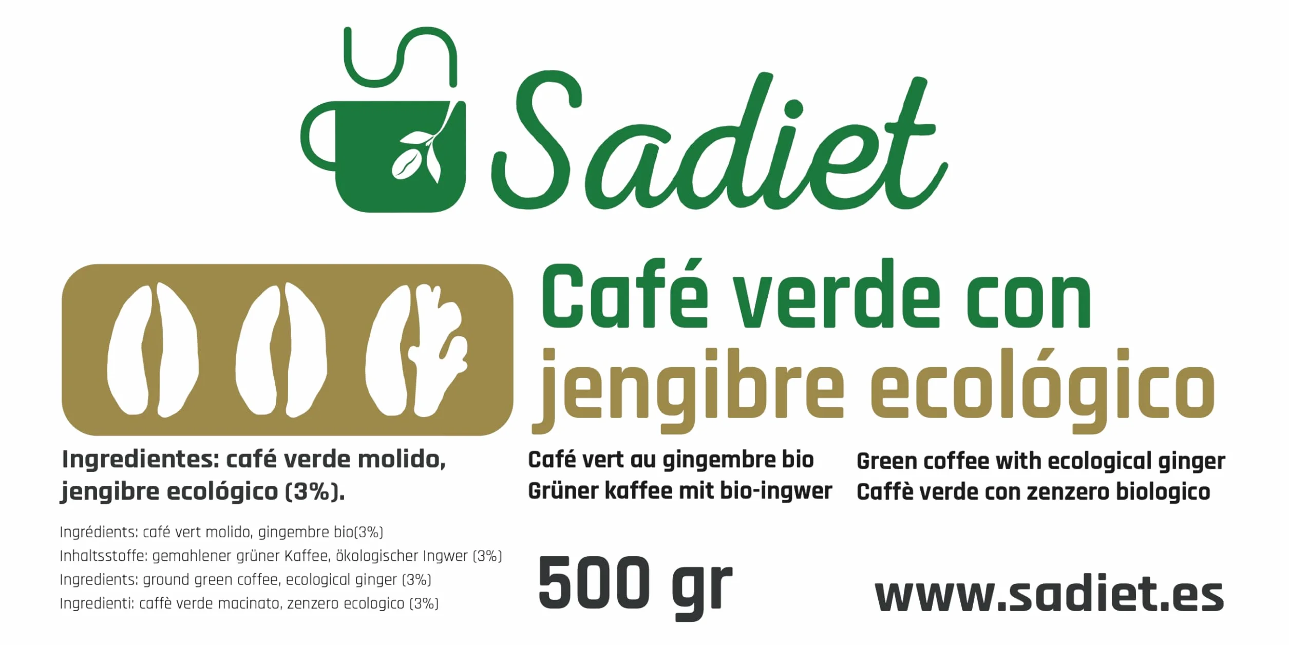 Caffè Verde Macinato con Zenzero Ecologico 500gr