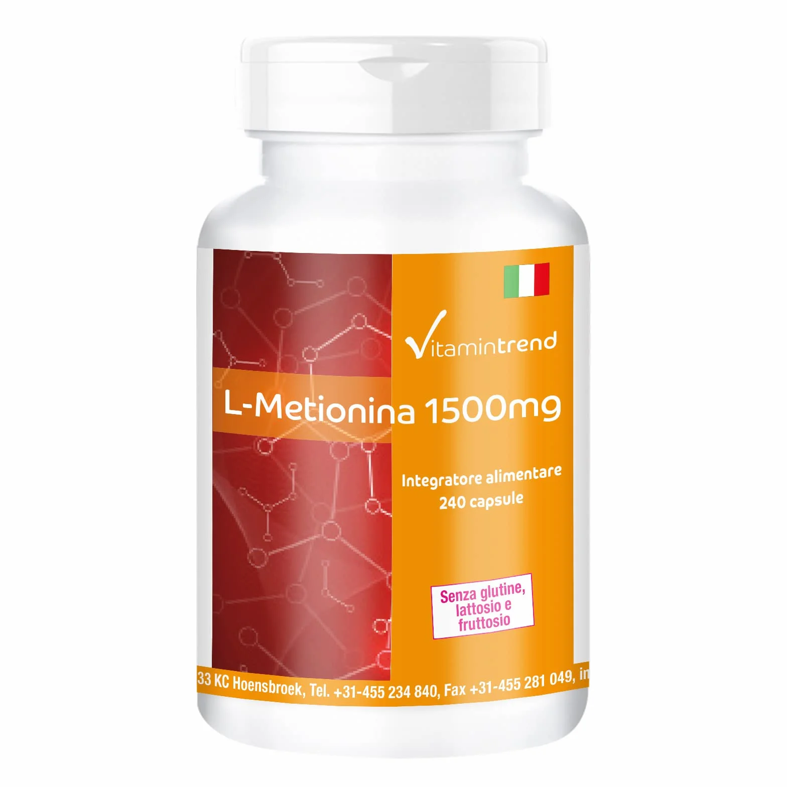 Vitamintrend L-Metionina 1500 mg per dose giornaliera, 240 capsule, ad alto dosaggio, integratore alimentare vegano senza magnesio stearato, prodotto in Germania