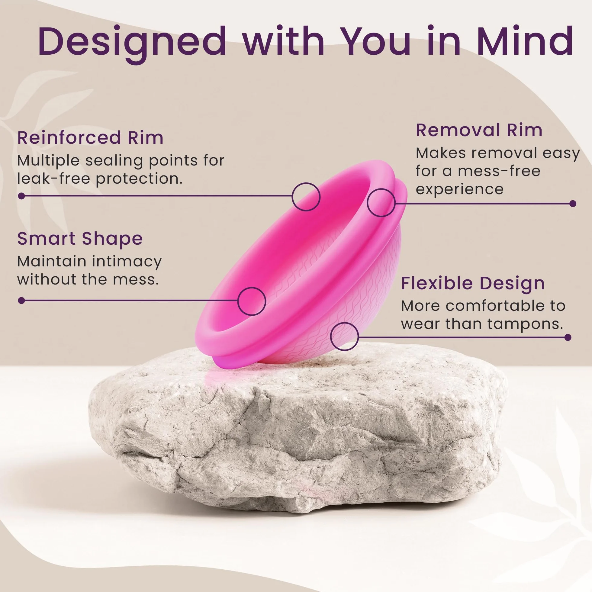 Ecoblossom Dischi mestruali riutilizzabili a prova di perdite - Silicone di grado medicale, sostenibile, ecologico. Confezione da 2 dischetti mestruali grandi, capacità 68 ml