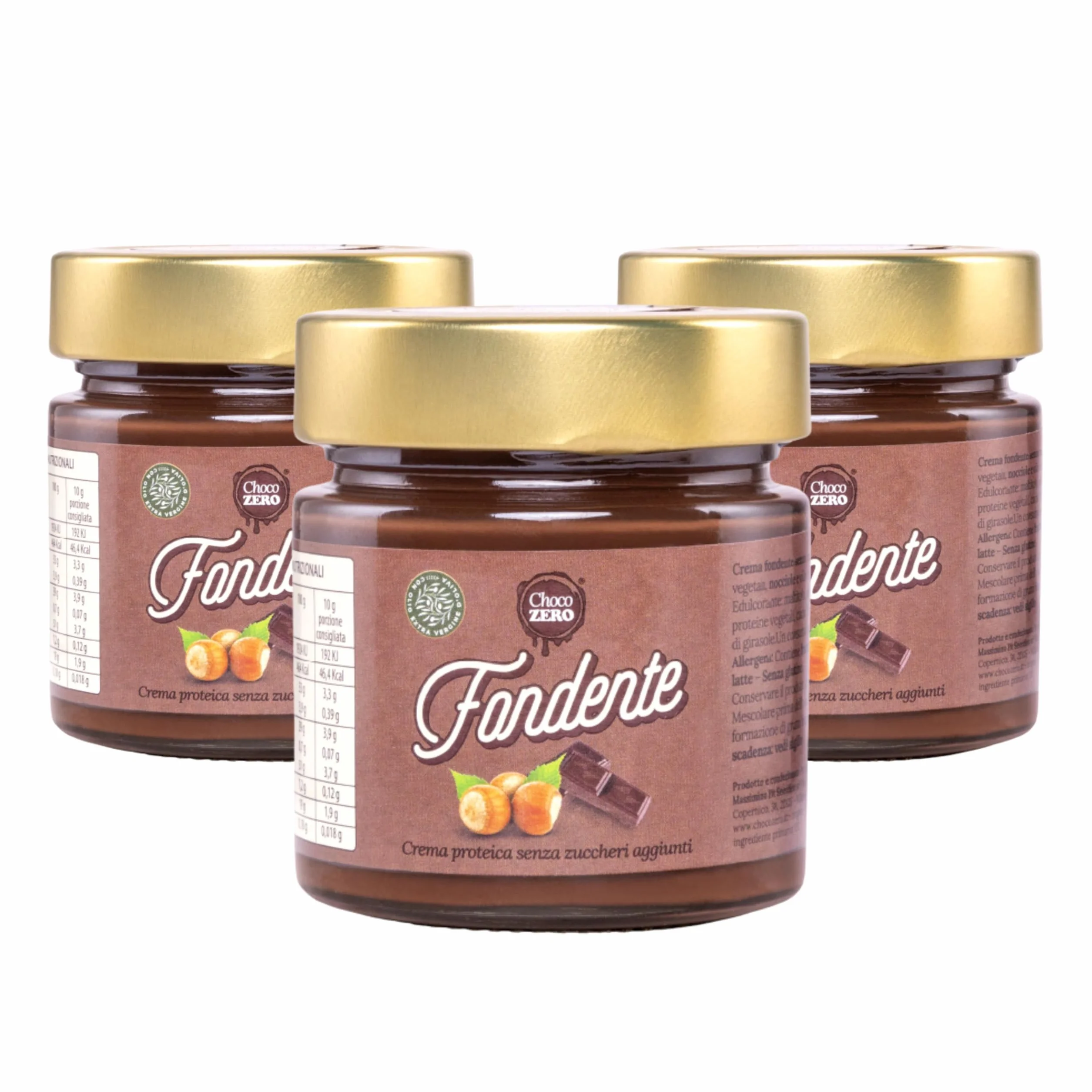 Choco Zero – Crema Proteica Crema Spalmabile Senza Zuccheri Aggiunti, Senza Glutine, Senza Lattosio, Vegano Vasetto da 200 g (3 Pezzi, Cioccolato Fondente)