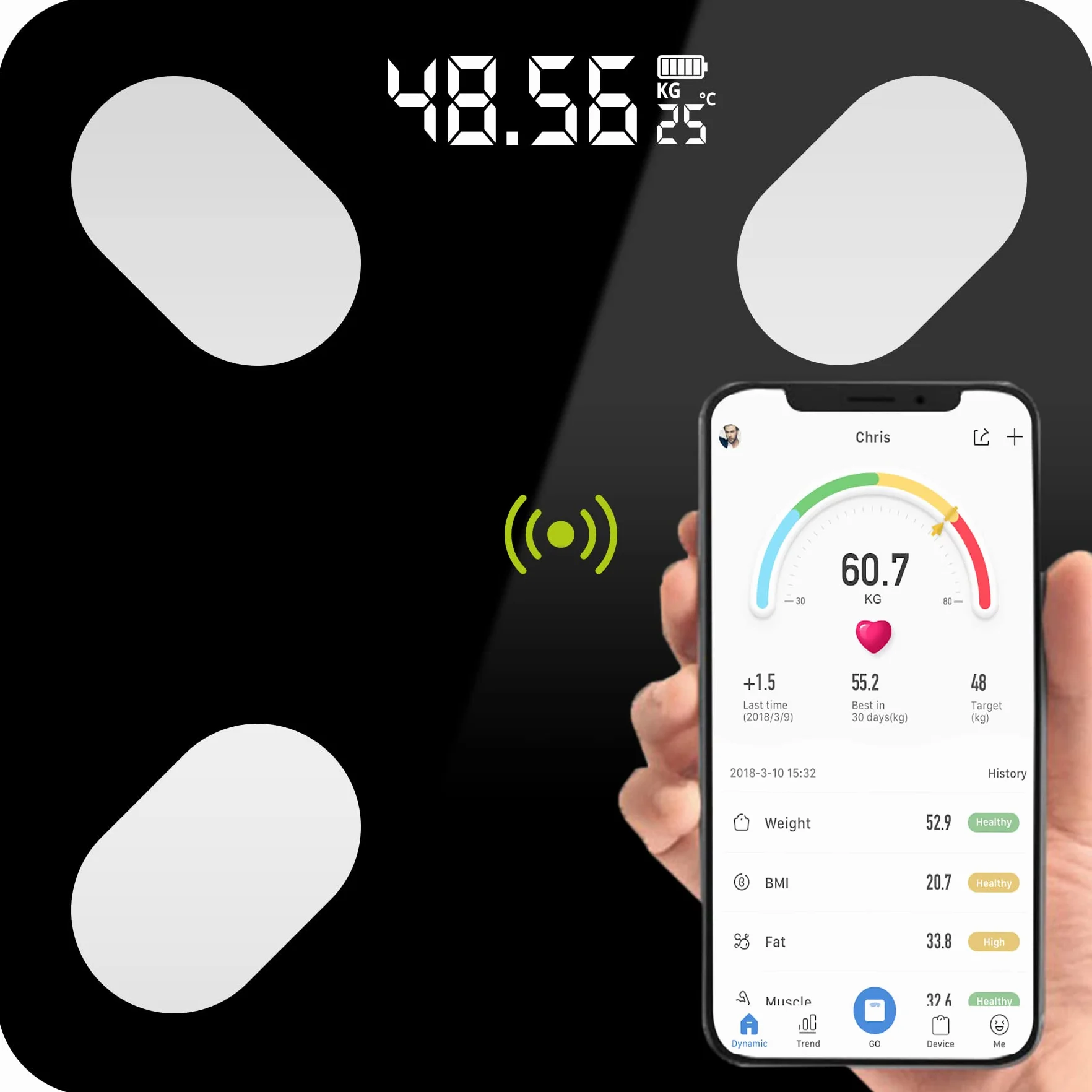 Retoo Bilancia Pesapersone Digitale Bluetooth Grasso Corporeo Analisi Corpo Vetro Temperato App iOS Android