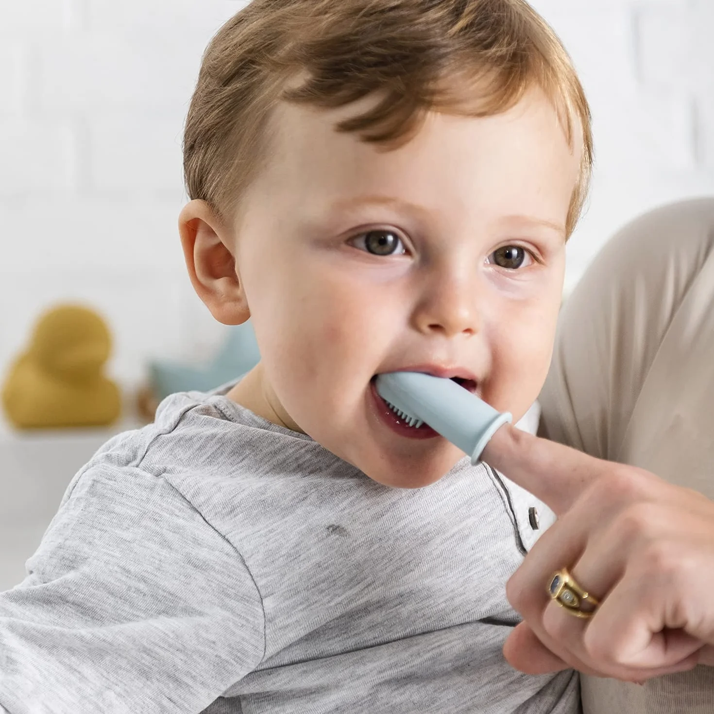Nattou Set di 2 spazzolini da denti per bambini blu petrolio e blu acqua