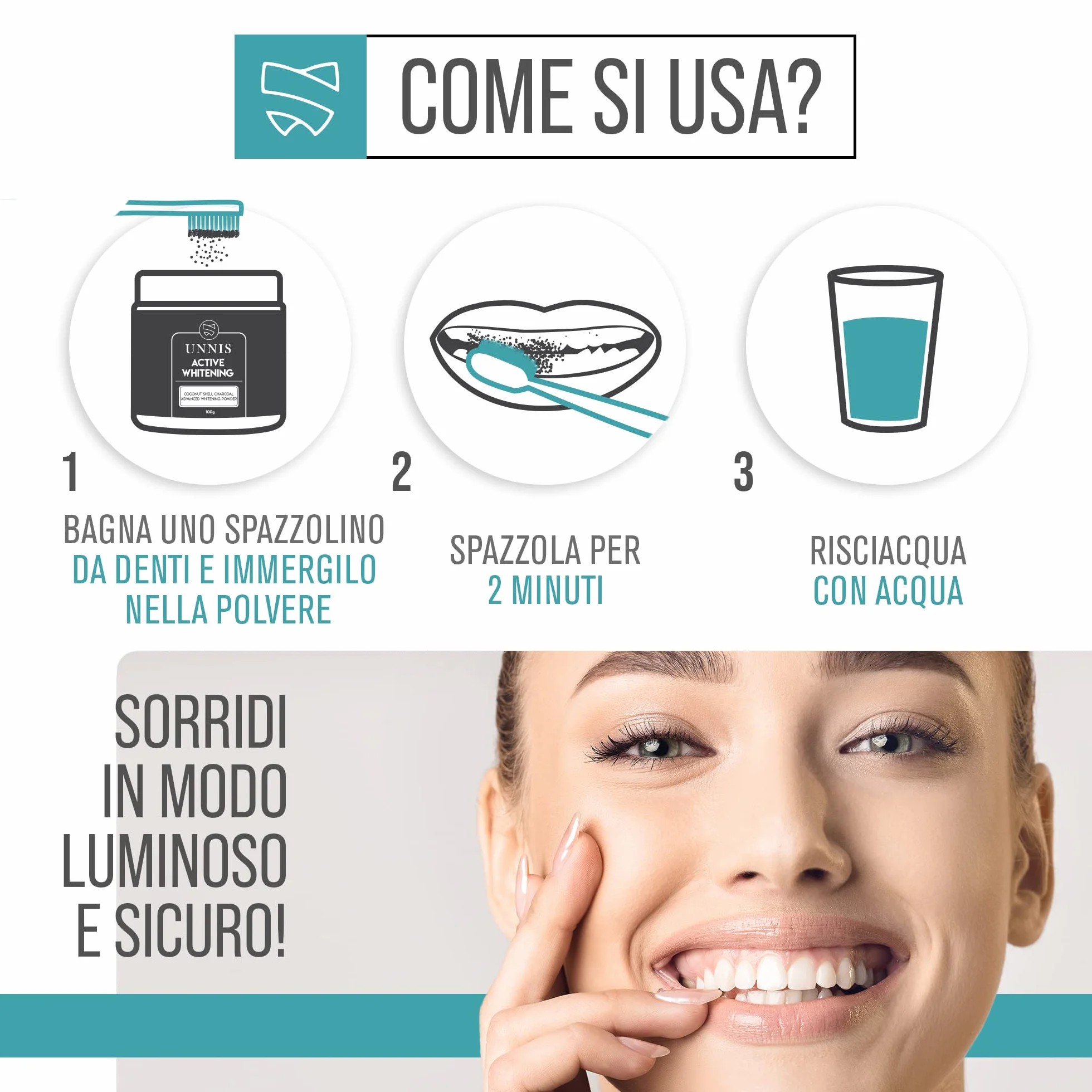 Carbone Attivo Dentifricio Sbiancante Denti Professionale Polvere Sbiancante