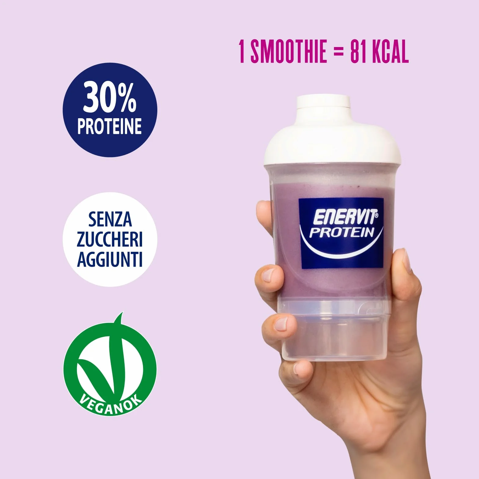 Enervit Protein, Smoothie al Mirtillo, 30% di Proteine, Senza Zuccheri Aggiunti, Per una Pausa Fresca e Proteica, Senza Grassi, 1 Smoothie = 81 kcal, Gusto Mirtillo, VeganOK, Barattolo da 320g