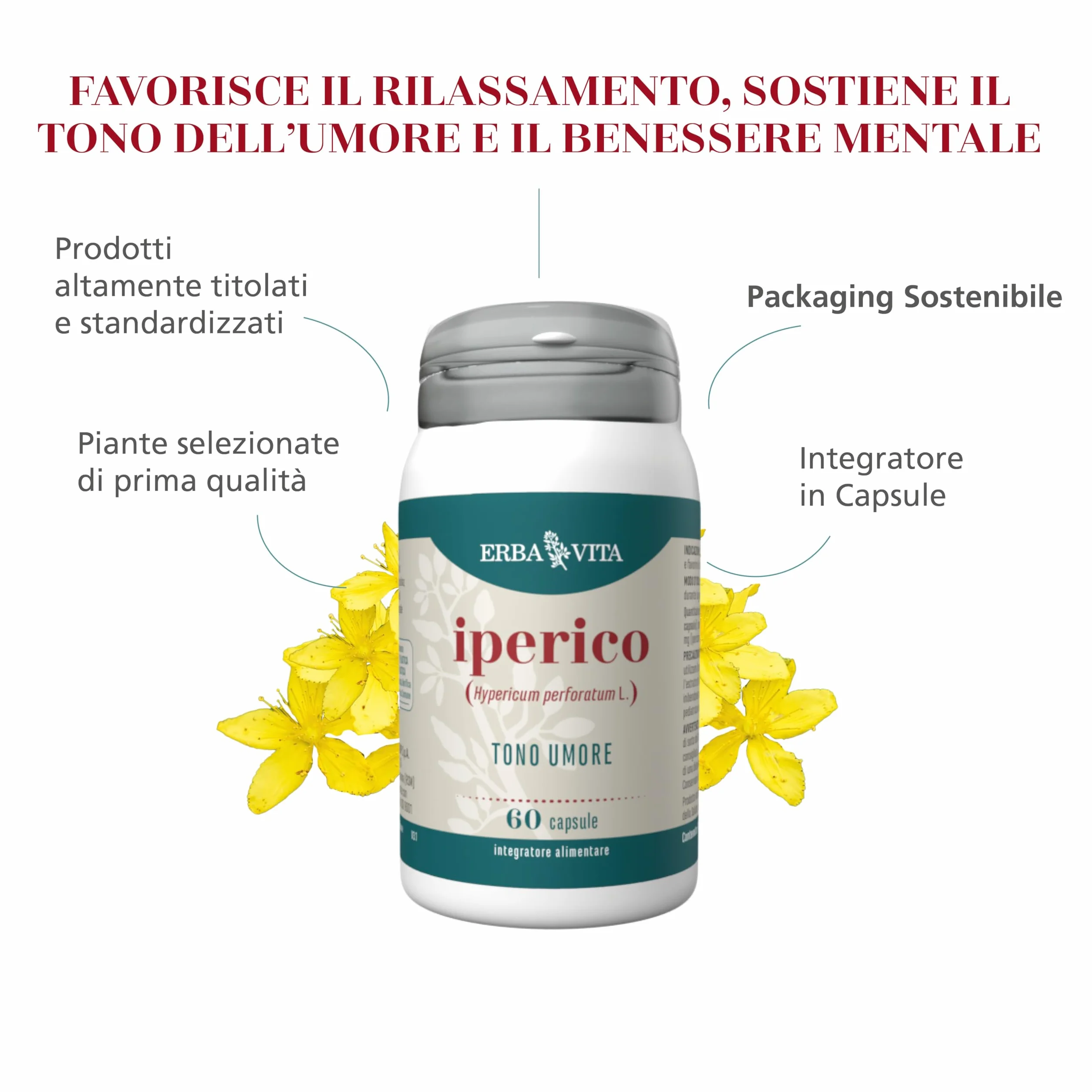 ERBA VITA Integratore Alimentare di Iperico - 60 Capsule, Utile al rilassamento