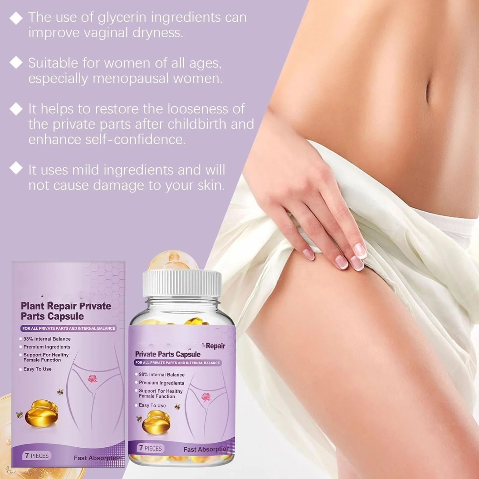 Capsule di Riparazione vaginale, Capsule di rassodamento vaginale Naturale, Capsule Dimagranti Anti-prurito istantanee, Capsule di Riparazione rassodanti e Rosa e Tenere
