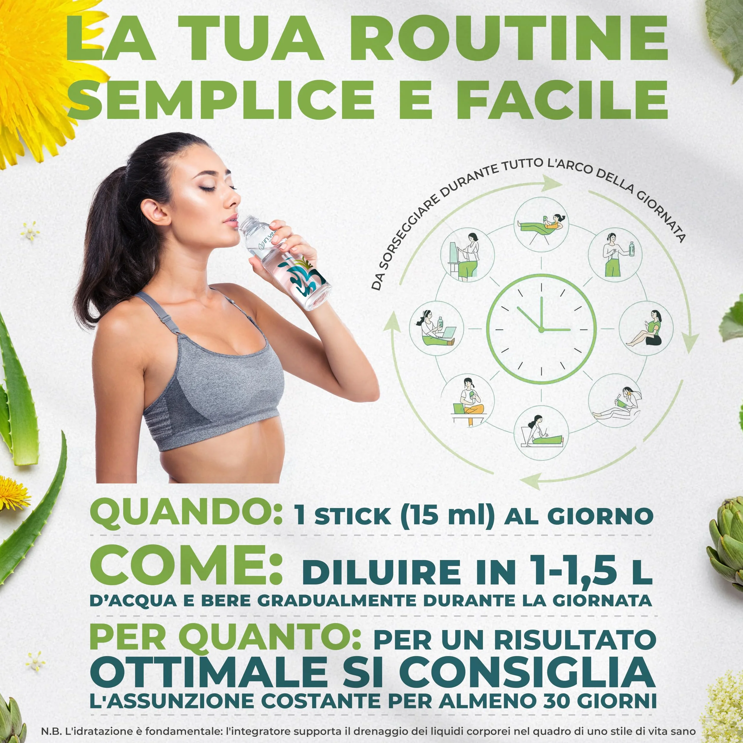 IN VITAE Drenante Forte Integratore con Aloe Tarassaco Betulla Carciofo e Sambuco Drenaggio Liquidi Corporei Funzioni Depurative 20 Stick Gel