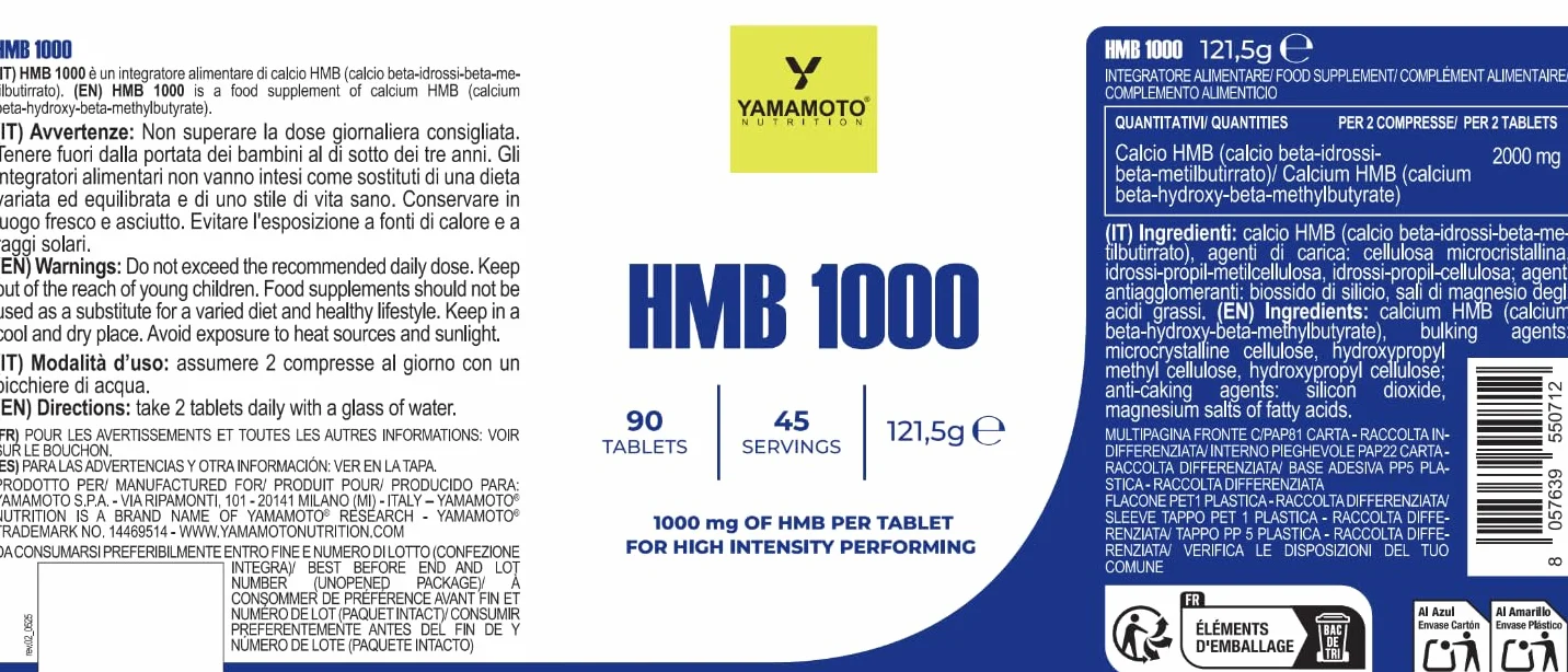 HMB1000 integratore alimentare di Beta Idrossi Beta Metil Butirato 90 compresse