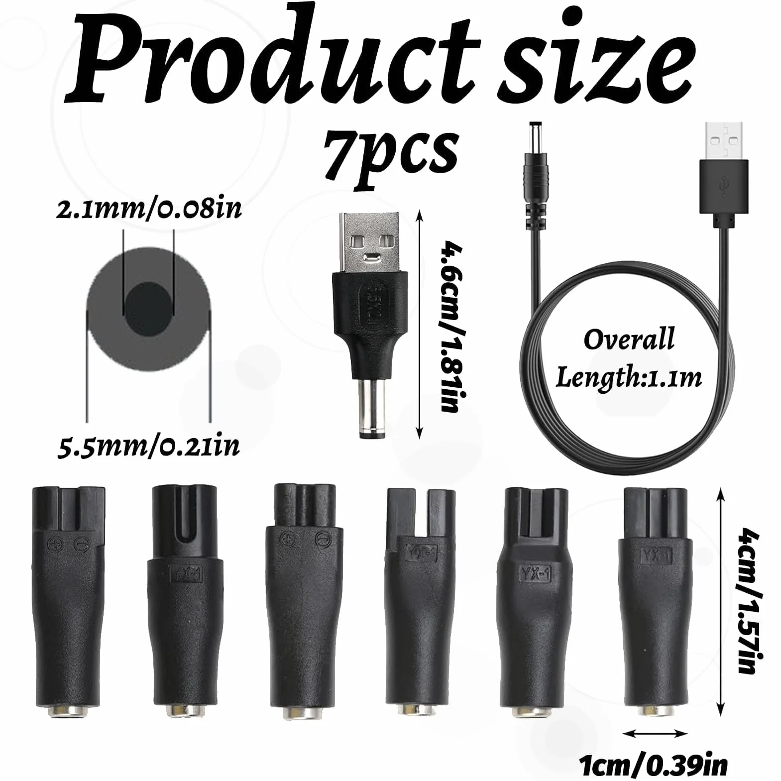 Caricatore da rasoio 5V USB con 6 connettori adattatori universale