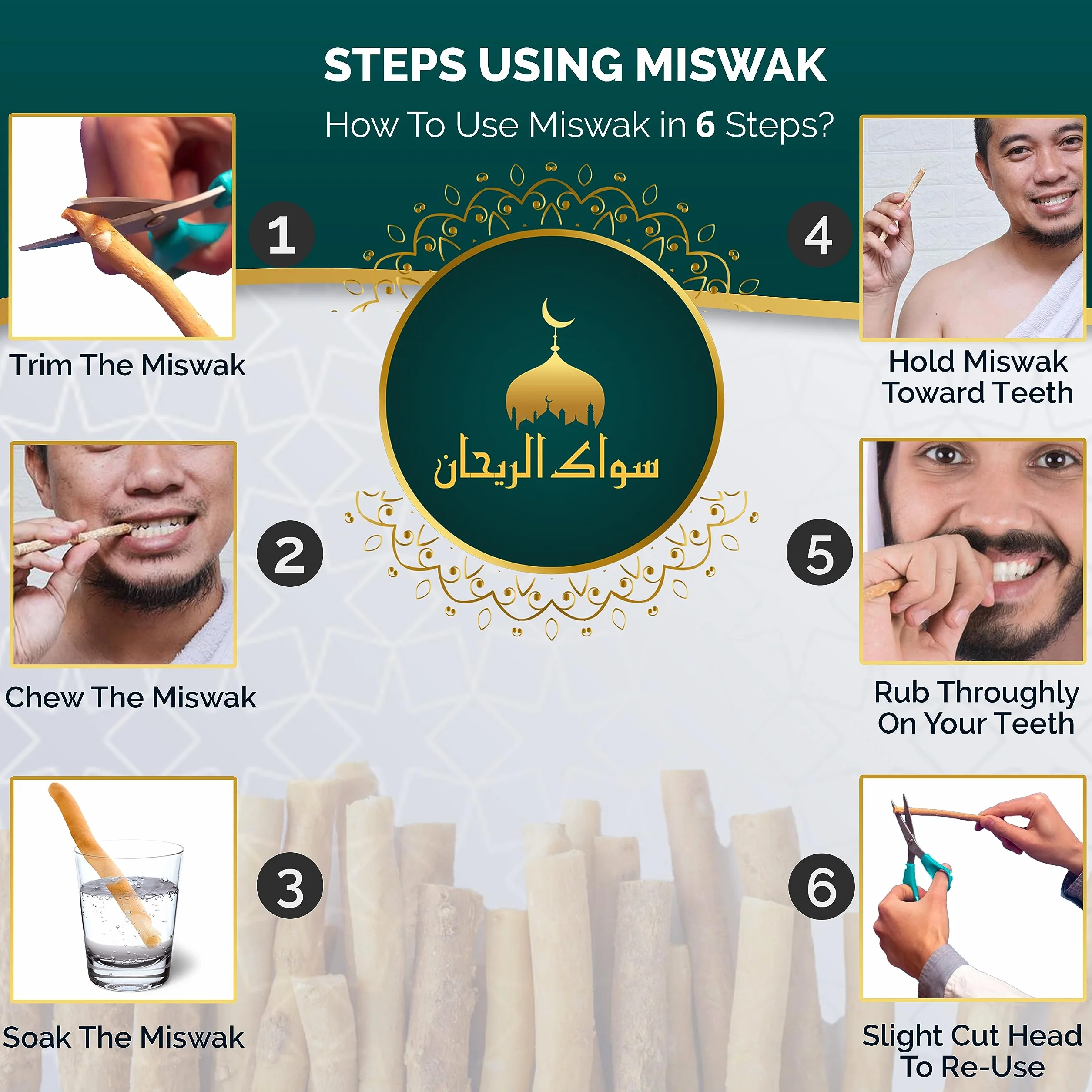 Miswak Bastoncini per la pulizia dei denti 5 pezzi con supporto - Spazzolino sigillato sapore naturale