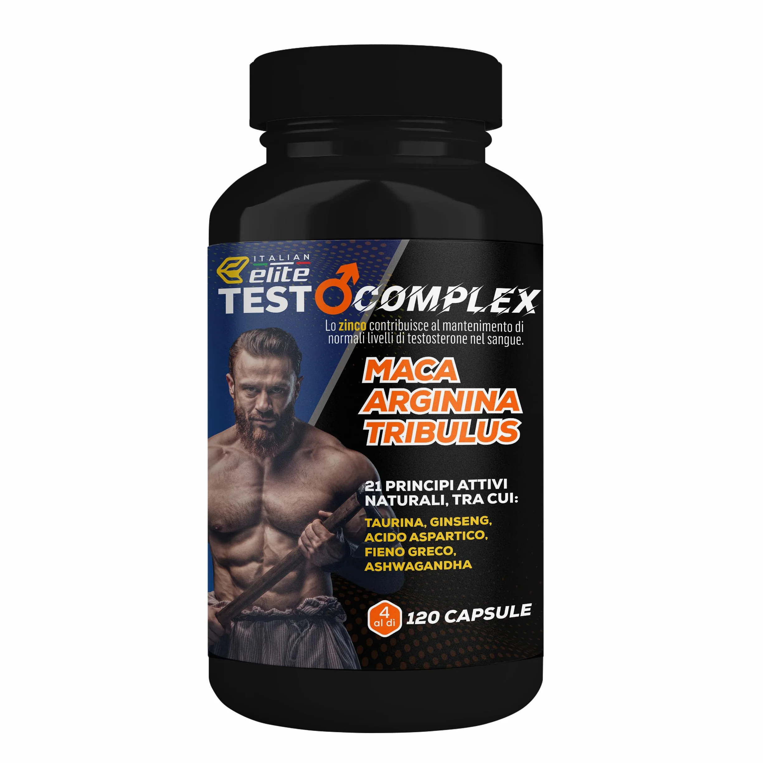 Italian Elite® Testo Complex 120 caps Maca 8000mg. Tribulus, Fieno Greco, Zinco, Arginina, Ashwagandha, Vitamine e Minerali