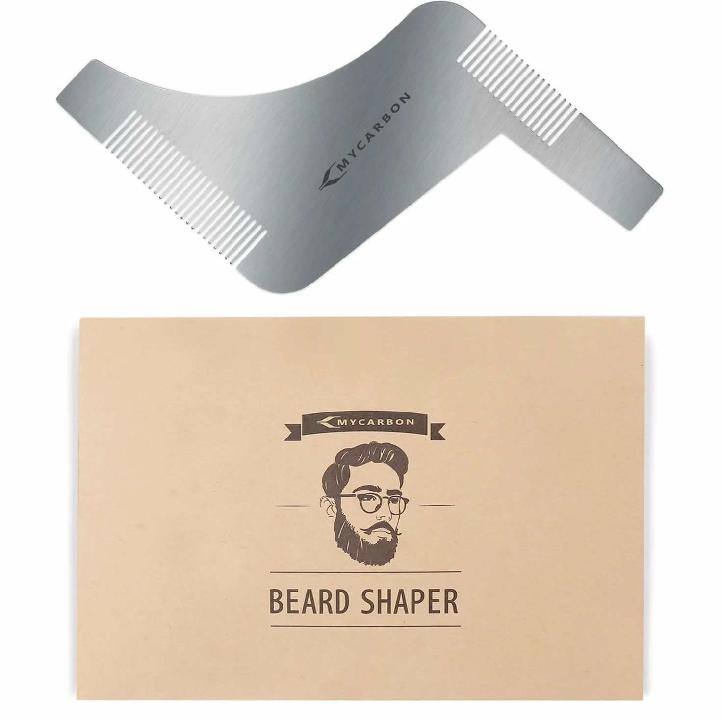 MYCARBON Pettine Barba Forma Uomo in Acciaio Inossidabile Disegno Z per Styling Taglio Barba Pettine da Barba Modellante Portatile