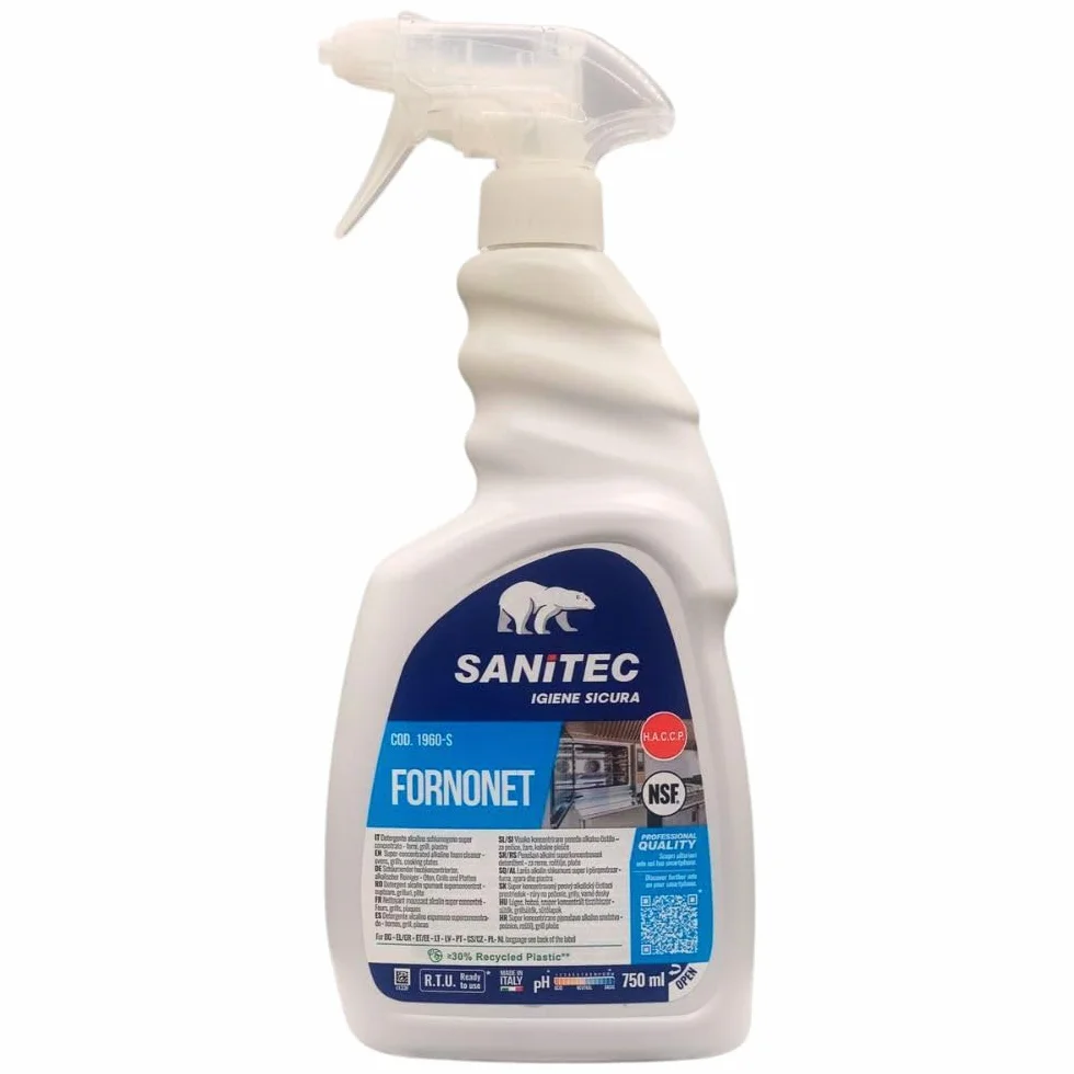 Fornonet, Detergente Alcalino Schiumogeno Super Concentrato per Forni, Grill e Piastre, Ideale per Togliere Residui di Grasso, Olio e Sporco di Cibo Bruciato, Flacone 750 ml (3 Unità)