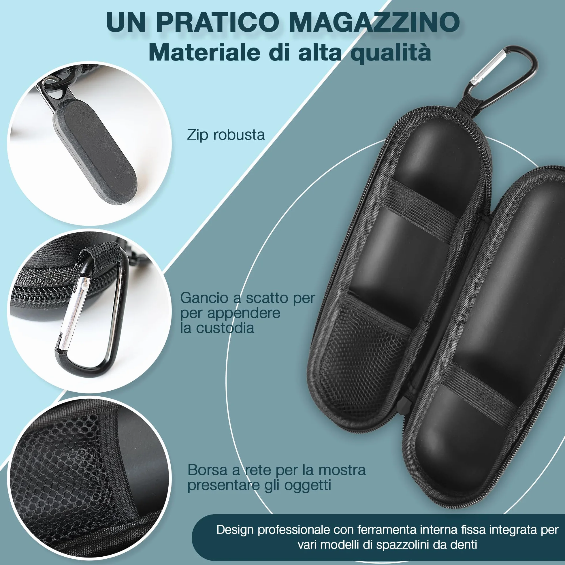 Ph Pro Heat Porta Spazzolino Elettrico da Viaggio Compatibile per Oral B - Astuccio Spazzolini e Dentifricio con 2 Custodie per Testina Negro