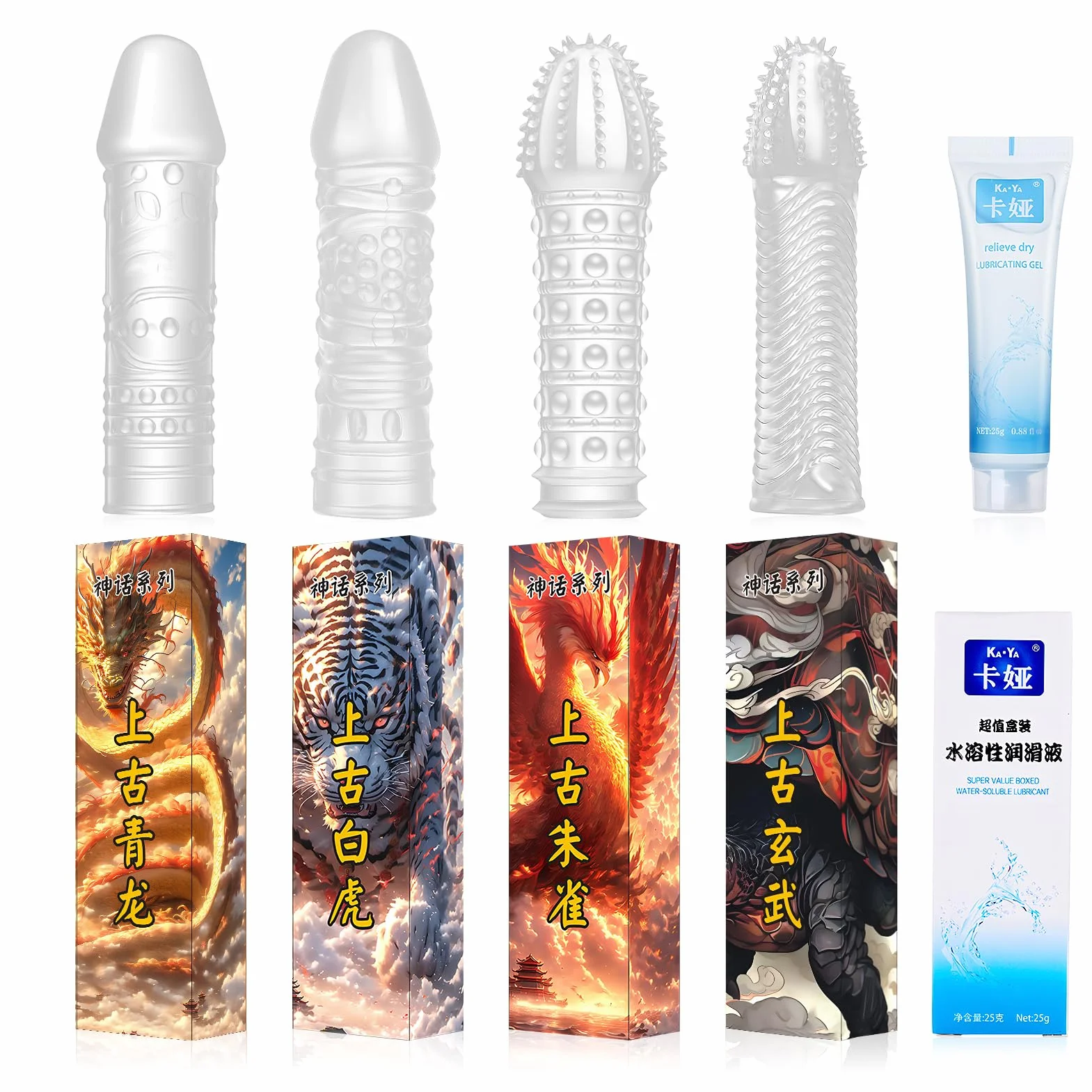 Confezione da 4 guaine per pene Dick Custodie Spesse In Silicone Trasparente, Riutilizzabili, Per Stimolazione Intensiva Del Pene E Miglioramento Dell'Erezione(4Forma)