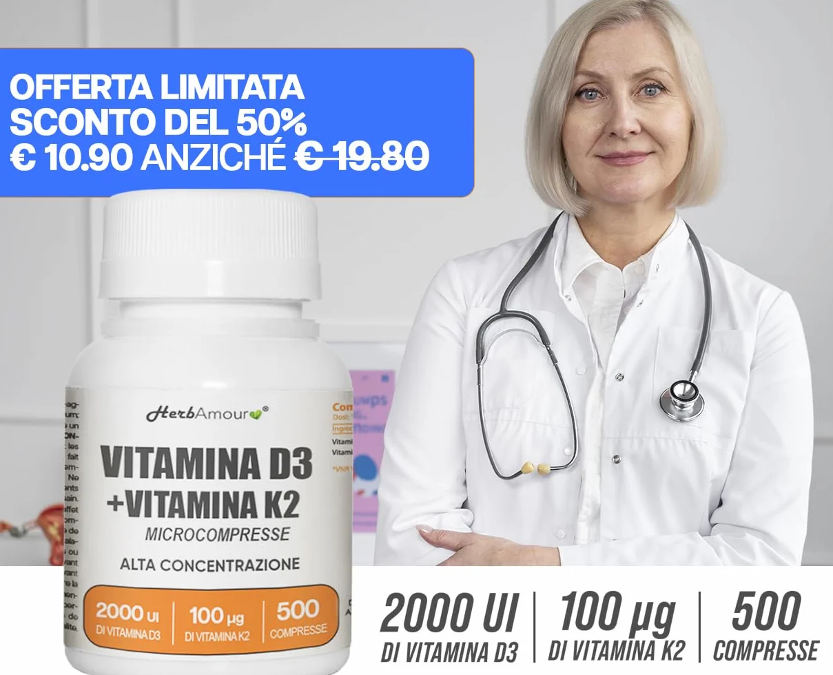 VITAMINA D3 K2 (Dura 1 anno e 4 mesi) 500 Micro-Compresse Alto Dosaggio e Assorbimento I Vitamina D3 Da 50 µg Da 2.000 U.I. + Vitamina K2 Da 100 µg | Senza Glutine, Lattosio, Zuccheri e Soia