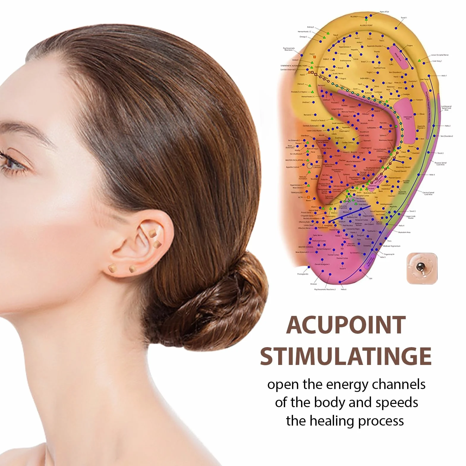 600 Semi per Orecchio di Agopuntura, Auricoloterapia e Agopressione, con Penna per Massaggio