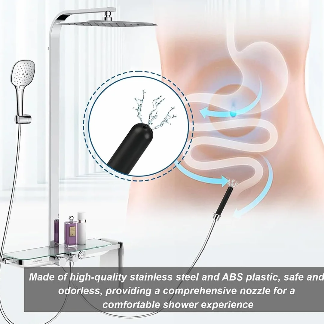 HAGNA Set di accessori doccia per irrigazione intestinale, 1 Set, Doccia anale per uomo e donna, con regolatore di flusso, Accessorio per irrigatore, Soffione doccia metallico a 5 fori, Doccia intima