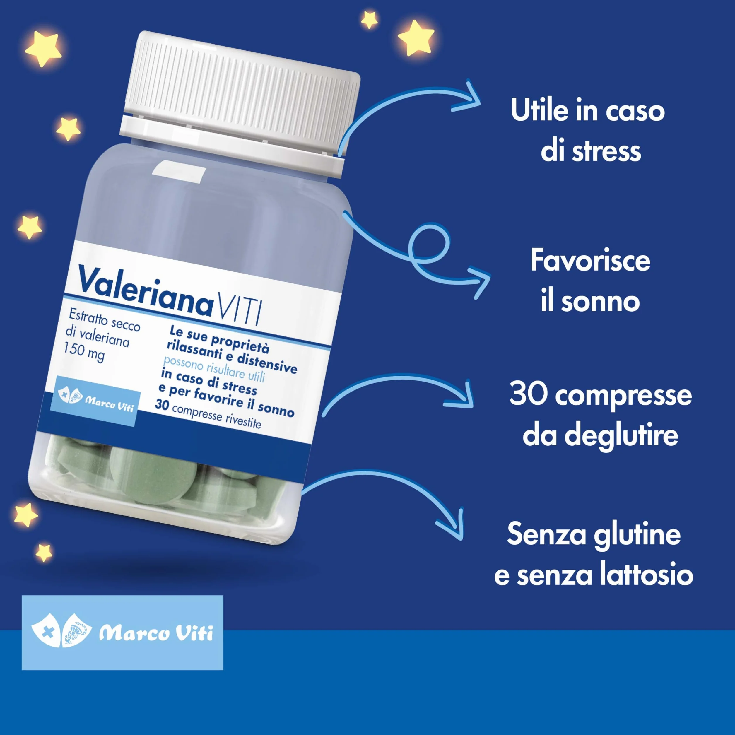 Valeriana Viti Integratore Rilassante 30 Compresse Senza Glutine e Lattosio