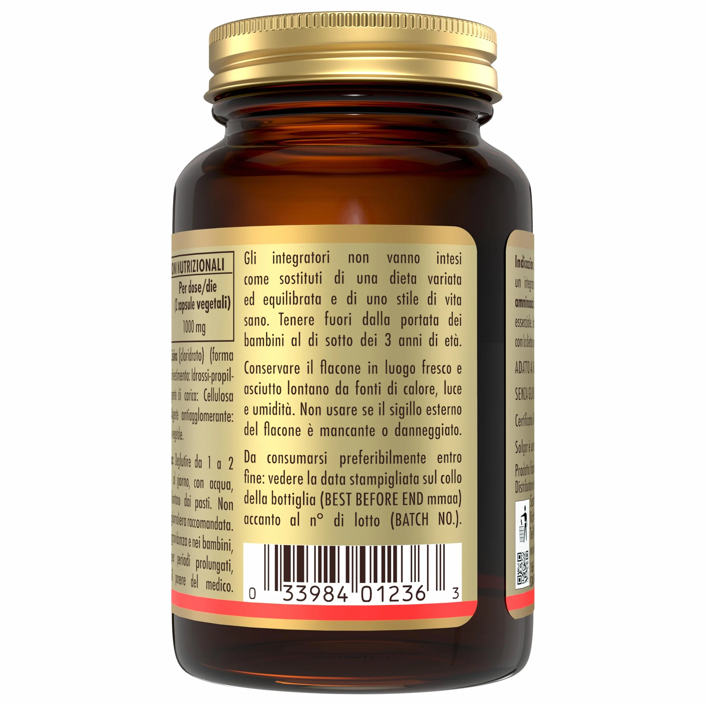 Solgar LISINA SIMPLEX, 50 capsule vegetali – L‑Lisina HCl – amminoacido essenziale