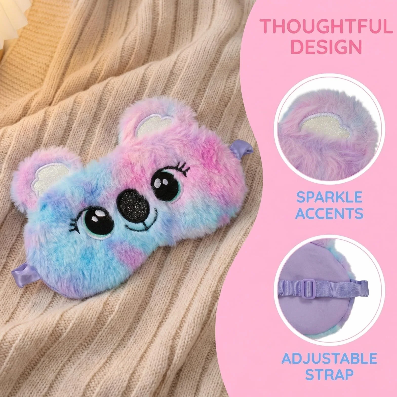 2 mascherine per dormire per bambini, graziose forme di animali, maschera per gli occhi in morbido peluche, adatta per ragazzi e ragazze, per viaggi, per dormire a pranzo e come accessorio per feste