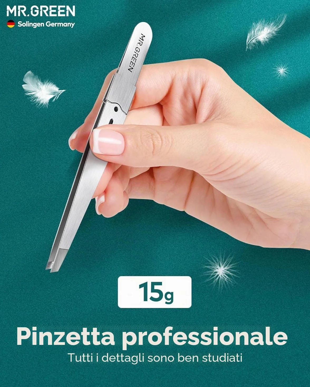 MR.GREEN Pinzette per peli del viso da donna, pinzette professionali di precisione per sopracciglia per donne e uomini,