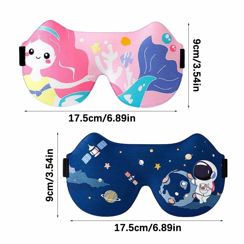 Maschera per Dormire per Bambini, Maschere per Dormire, 2 Pezzi Maschera per Dormire 3D per Bambini, Mascherina per Dormire Morbida con Cinturino Regolabile per Pisolino, Viaggio, Campeggio