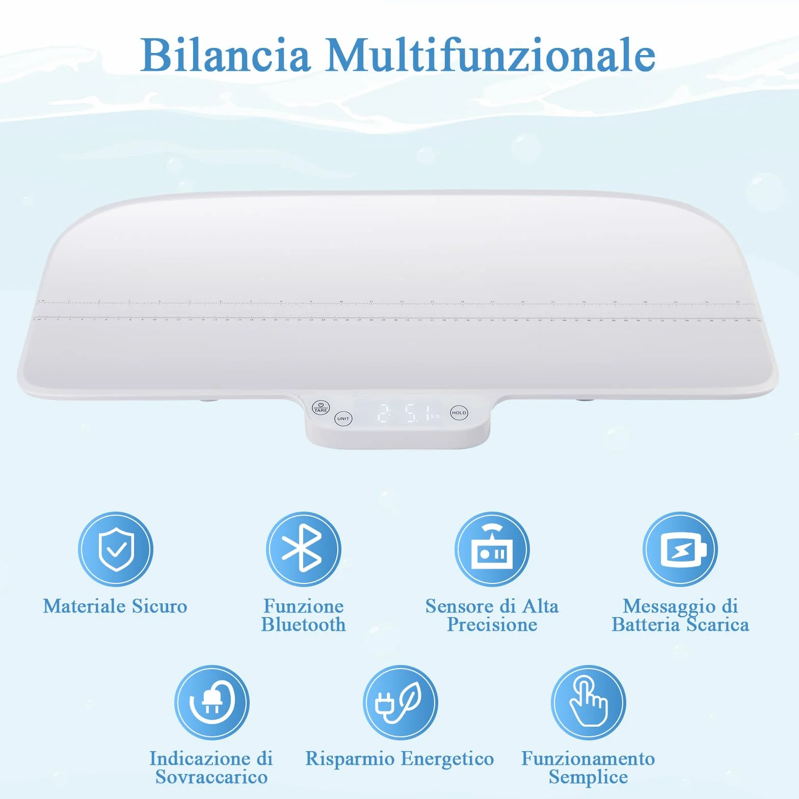 GYMAX Bilancia Digitale per Neonati, Funzioni Hold & Tare, Display LED, 30 kg, Bluetooth