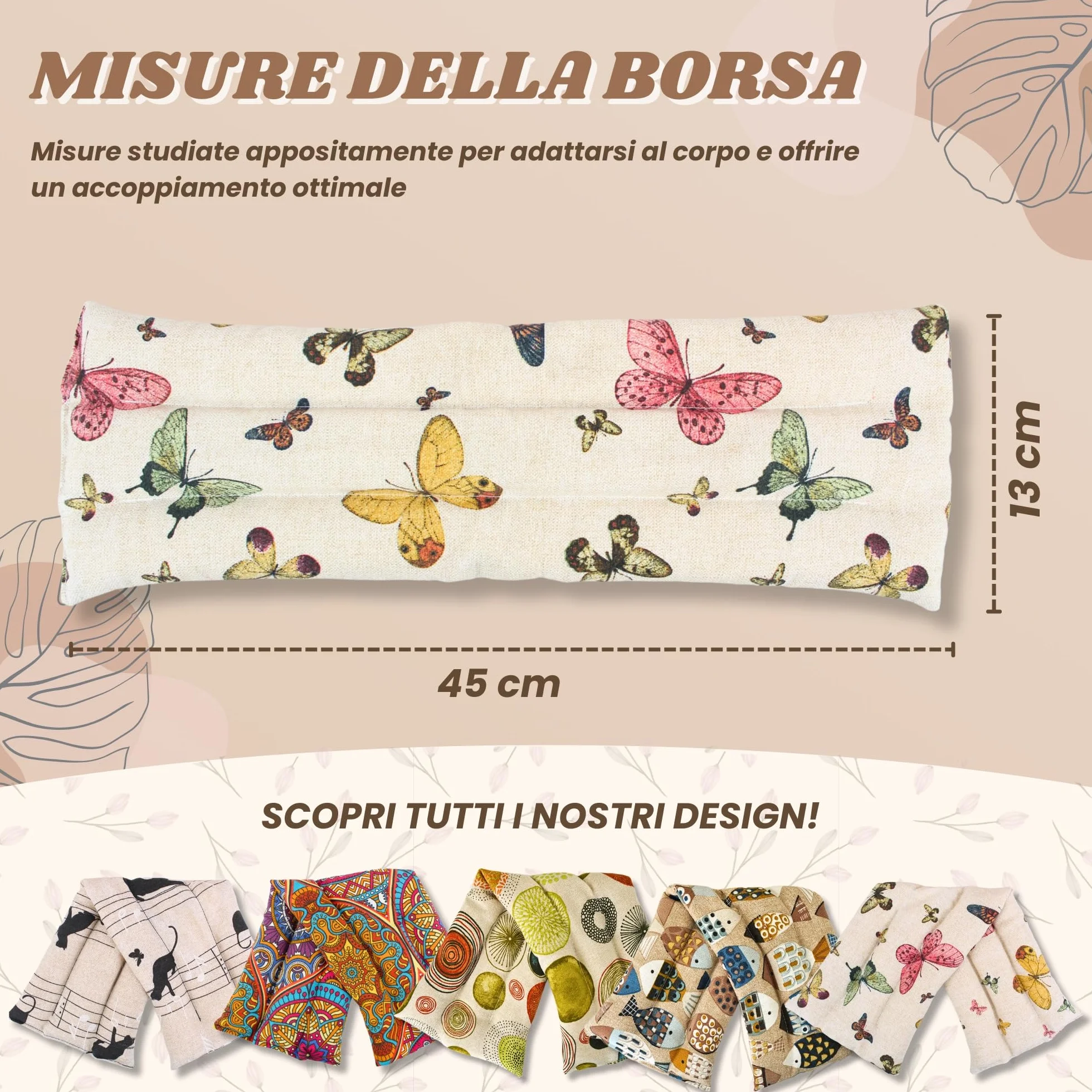 Cuscino Termico Microonde - Cuscino Riscaldante Microonde - Scaldino MICROONDE - CUSCINO Termico Cervicale - Sacchetto Semi da Scaldare MICROONDES - Non profumato - Artigiano 45x14cm(Butterflies)