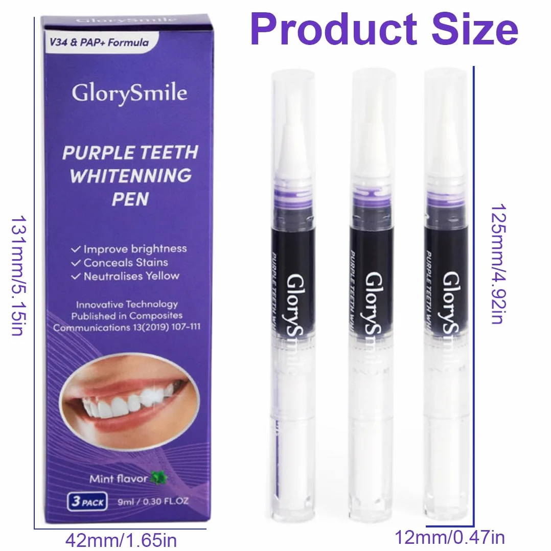 Penna sbiancante denti viola, Strisce sbiancanti denti, sbiancamento rapido, rimozione macchie, 6 pezzi