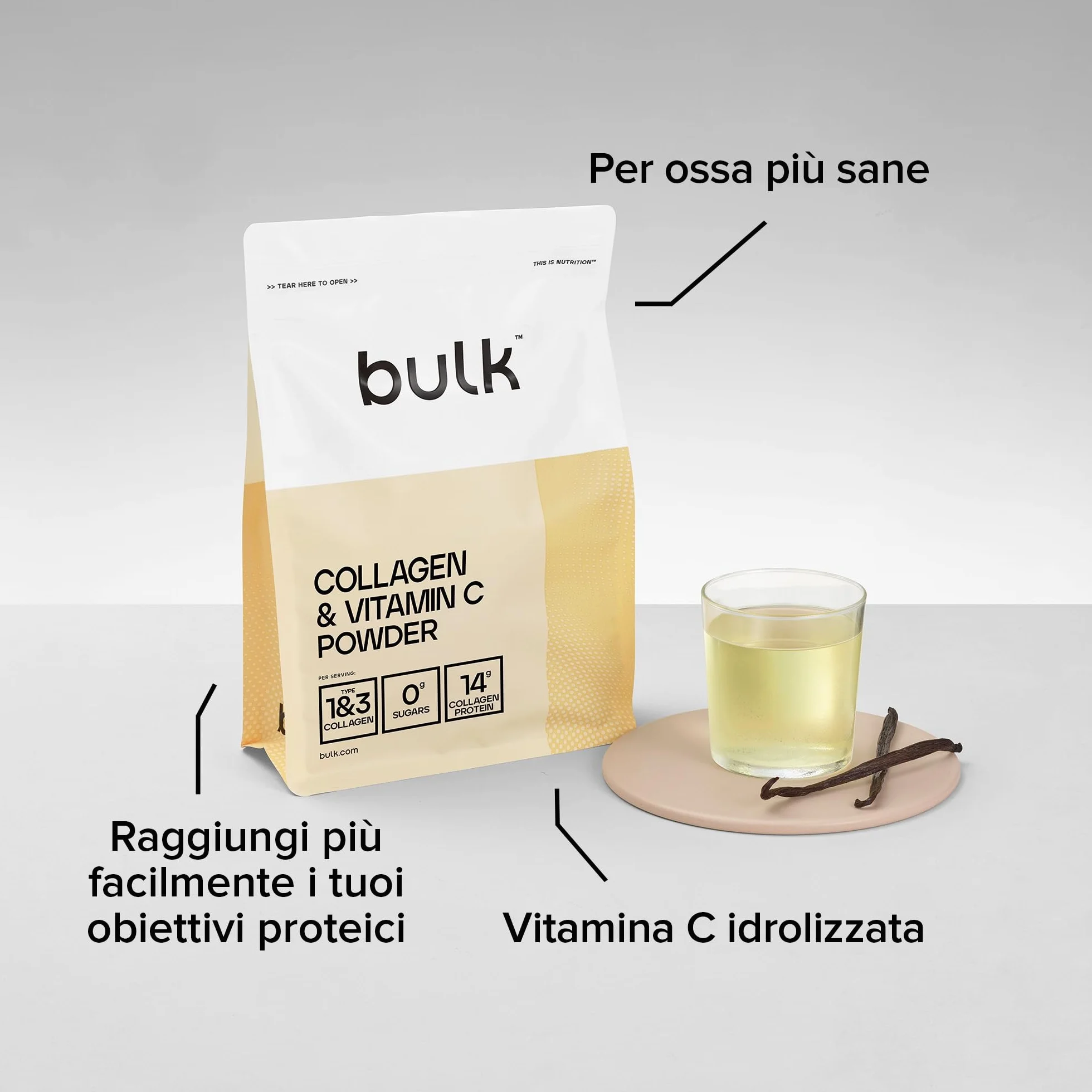 Bulk Collagen and Vitamin C Powder 500 g Non aromatizzato