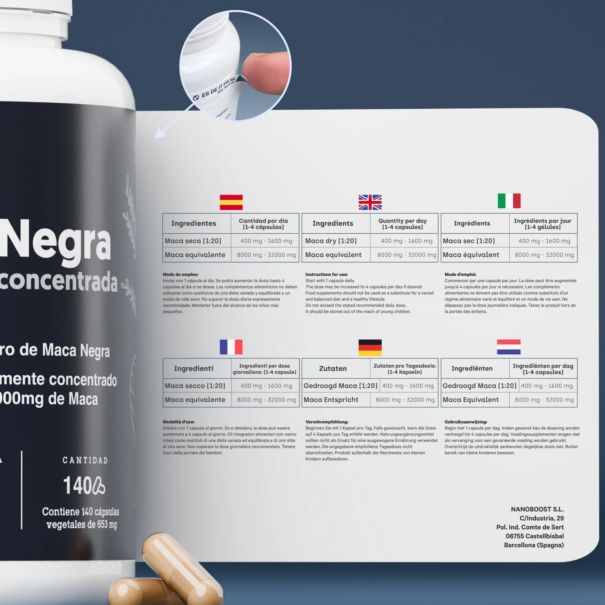 Maca Nera Peruviana ad Alto Dosaggio | 40.000mg - Estratto 20:1 | 5 Mesi | Energia e Vitalità | Uomo e Donna | Prestazioni, Resistenza ed Equilibrio | 140 Capsule Vegane Altamente Concentrate