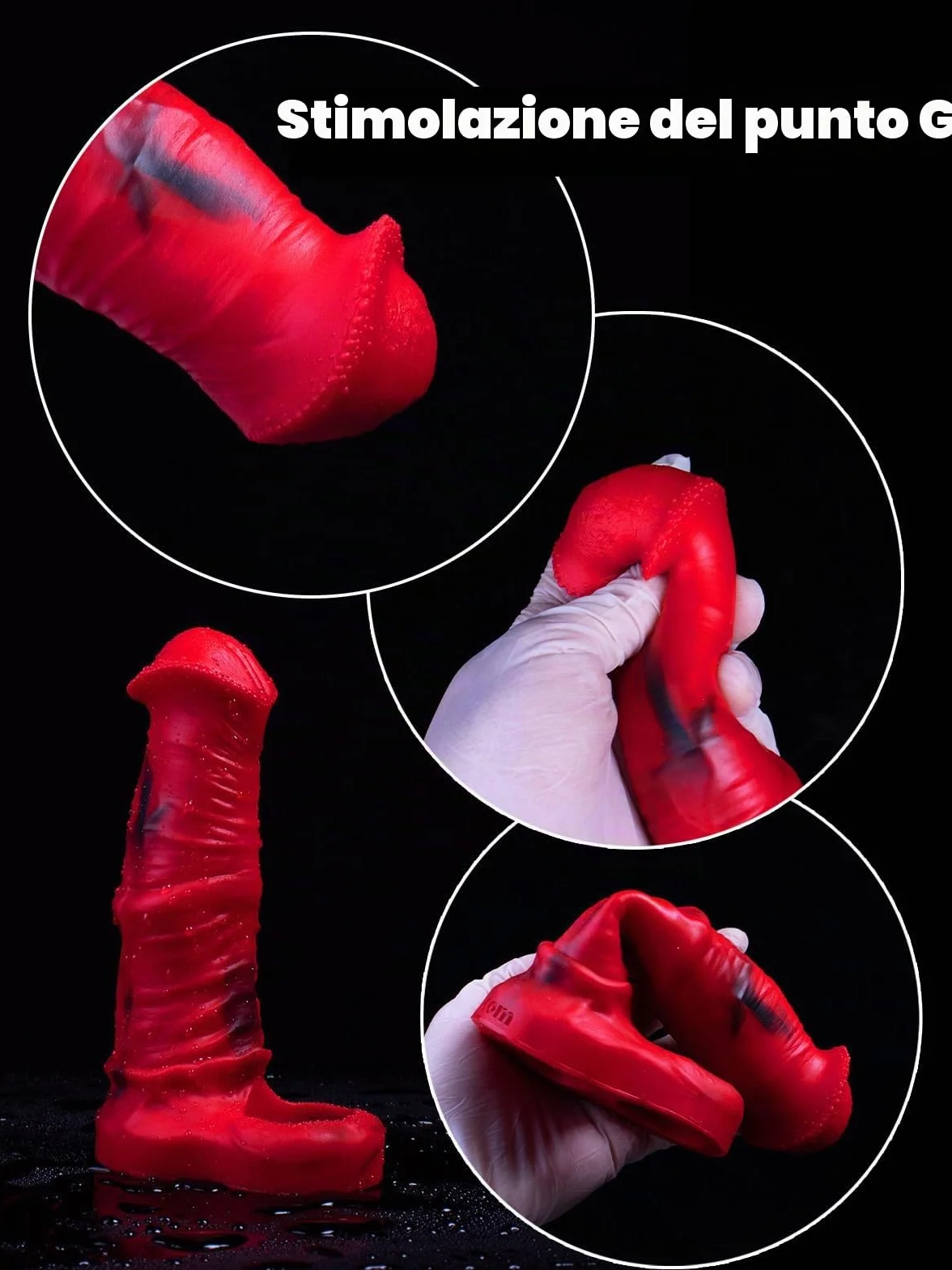 Guaina di estensione in silicone a forma di cavallo per pene maschile con fibbia estensibile per aumentare la lunghezza e la circonferenza (rosso)