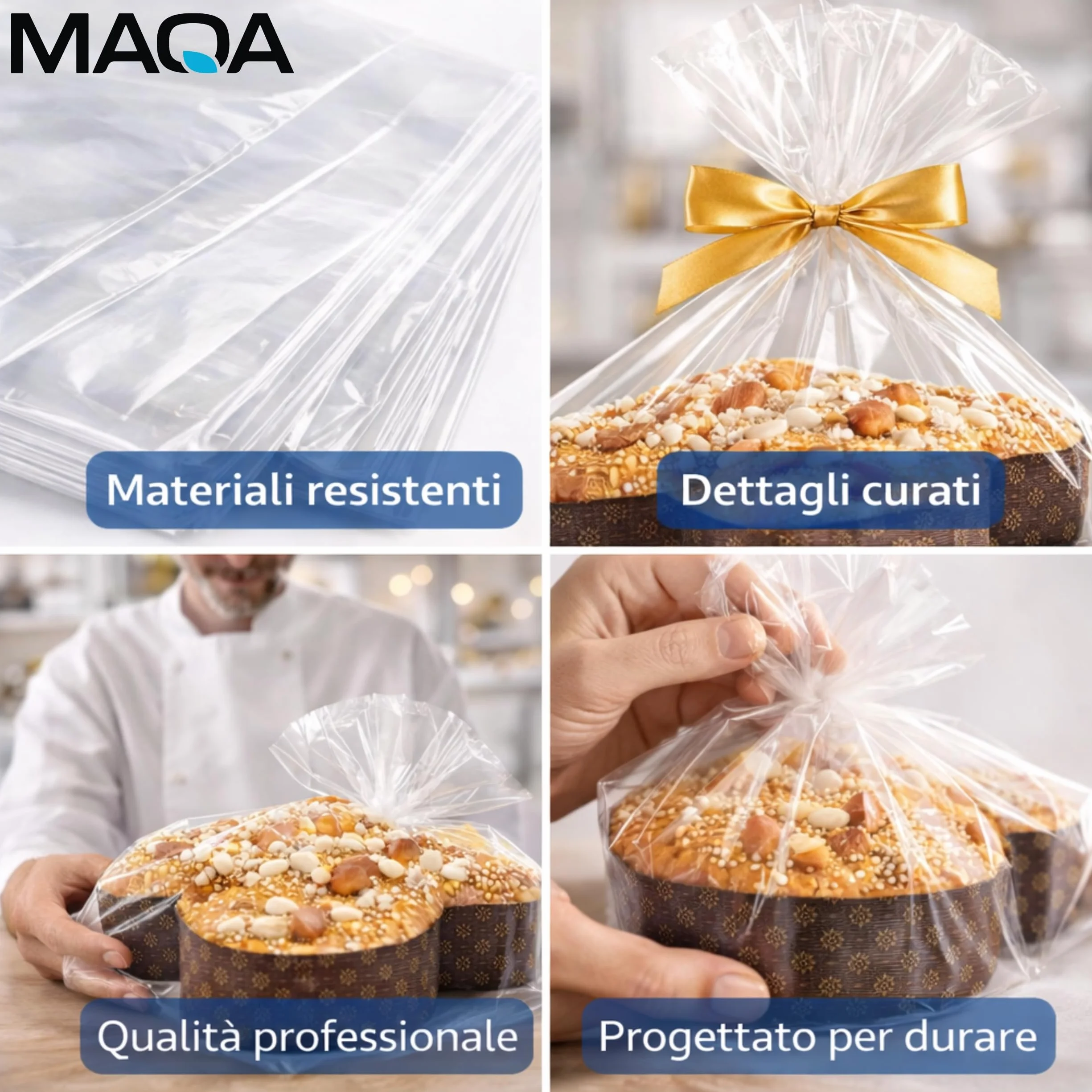 50 Buste Trasparenti Per Confezioni Alimentari in Polipropilene PP, IDEALE PER: Colomba, Panettone e Pandoro, Idonee al Contatto Alimentare, Alta Trasparenza, (50 Buste Porta Colombe, 35 x 43 cm)