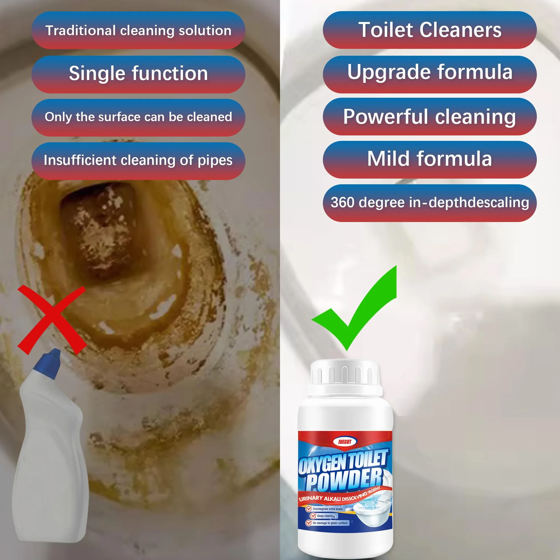 Juegot Detergente per WC, Efficiente e facile da usare Detergente in schiuma in polvere per WC perfettamente pulito 1 pezzo - 250 ml