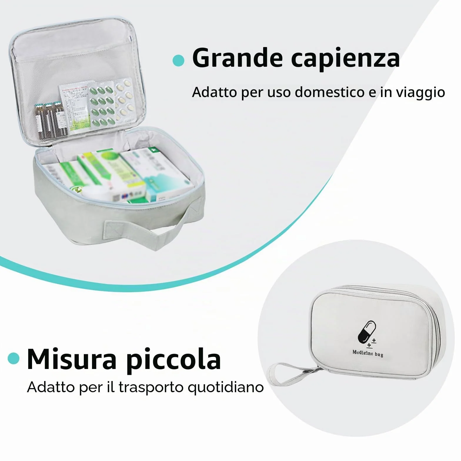 Kit Pronto Soccorso Da Viaggio 2 Pezzi, Cassetta Primo Soccorso, Borsa Medico, Grigio