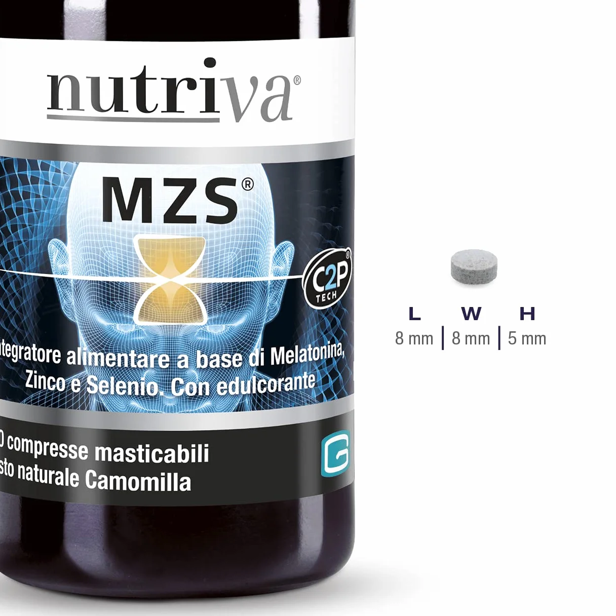 NUTRIVA MZS, Integratore Alimentare Melatonina, Zinco, Selenio, Utile per Dormire, Rilassamento e Benessere Mentale, 1mg di Melatonina, per Vegetariani 120 Compresse Masticabili