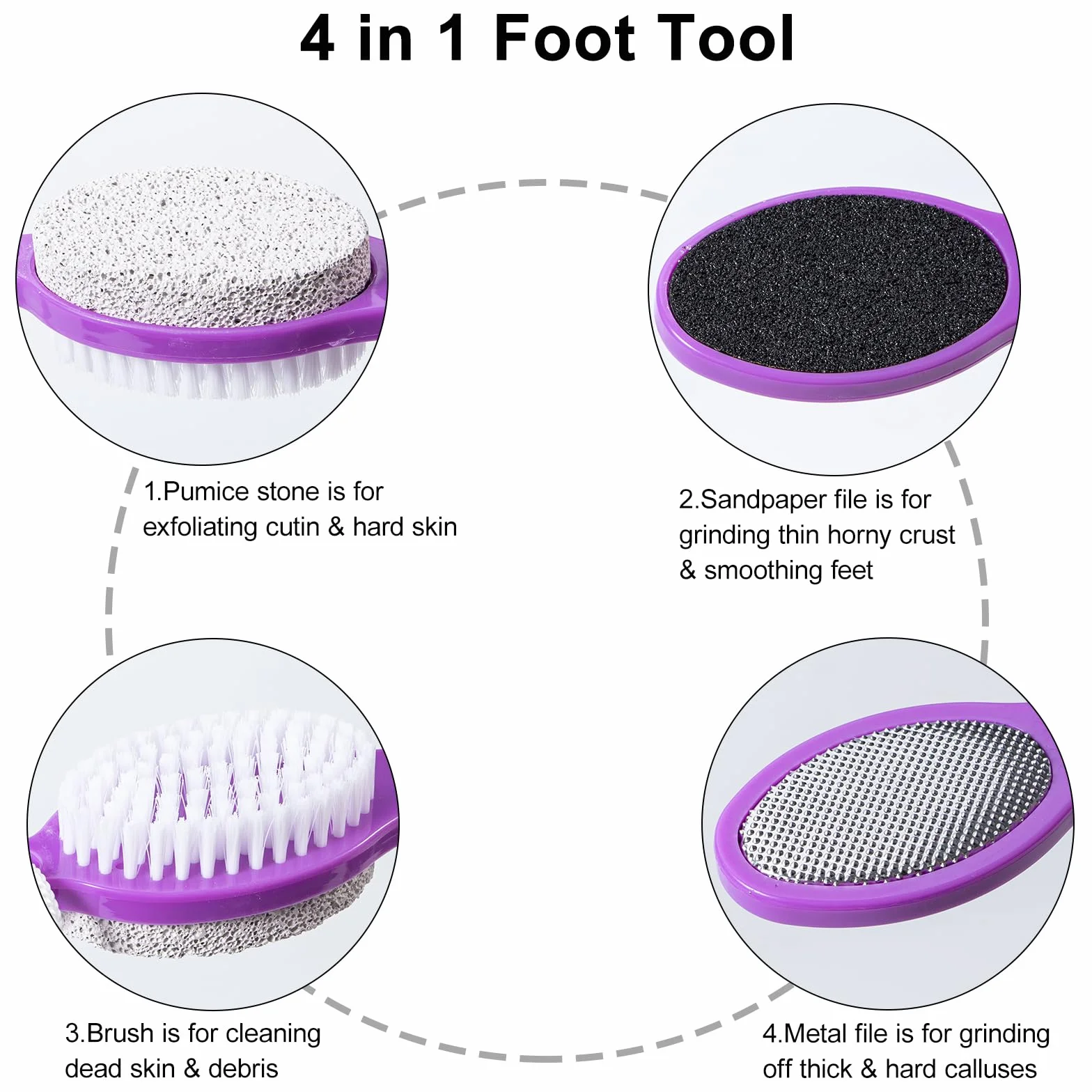 Spazzola in pietra pomice per piedi 4 in 1, scrubber doccia, lima calli, raspa e carta abrasiva, strumenti pedicure con manico