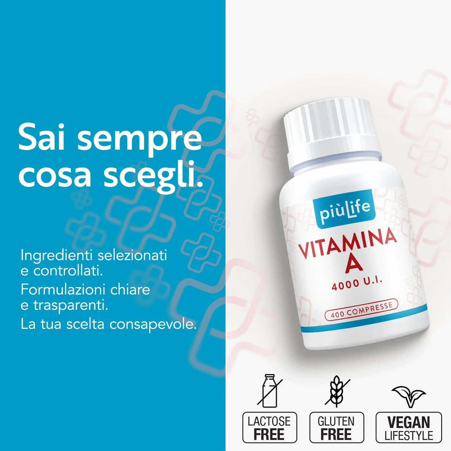 Vitamina A Pura 1200mcg PiùLife 4000 UI Per Compressa, Retinoidi Integratore, Vitamina A Retinolo (Acetato Di Retinile) Antiossidante Integratore Occhi Vista Pelle, Difese Immunitarie