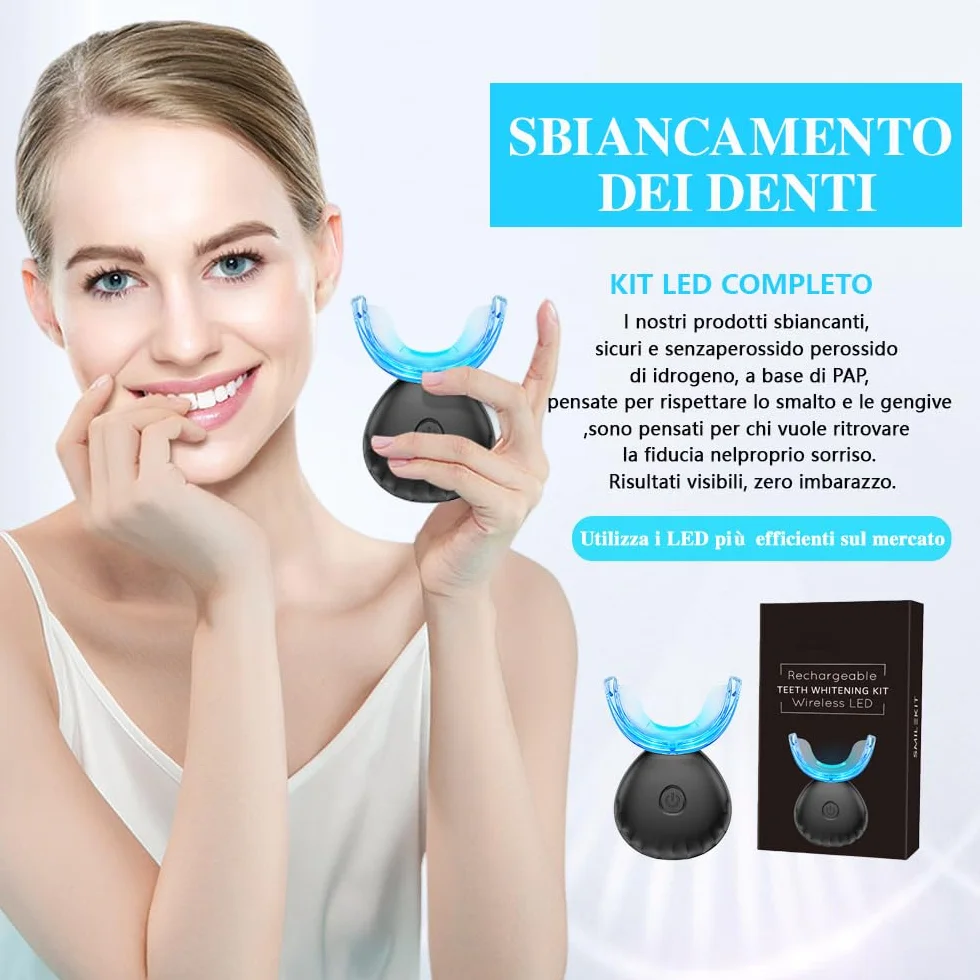 Kit Sbiancante Denti Professionale con Lampada 16 LED Blu,Quattro Penne Gel Sbiancante,Elimina le Macchie in 16 Minuti,con Applicazione Semplice e Veloce,Sicuro per lo Smalto