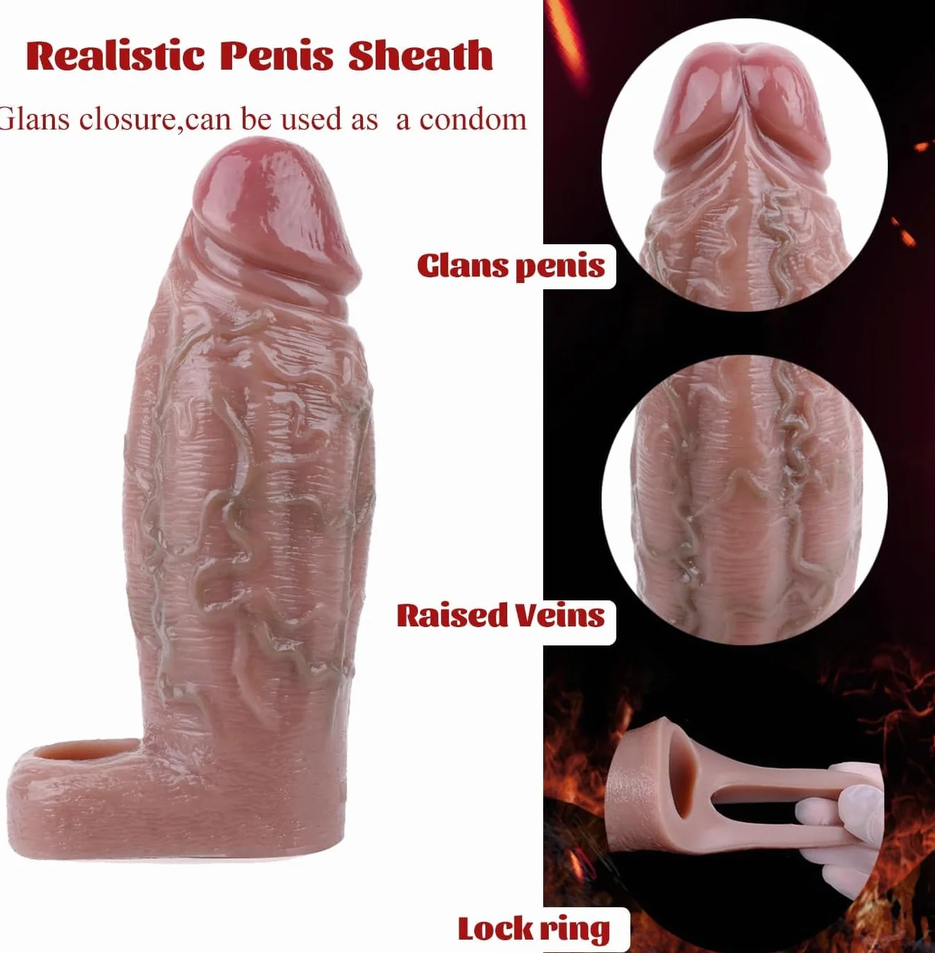 Guaina Fallica Realistico, Guaina Pene per Uomo, Allunga Estensore Prolunga Pene Indossabile Uomo, Allungamento del Pene Maschile, Sex Toys Sessuali per Uomini Sexytoysys Coppia