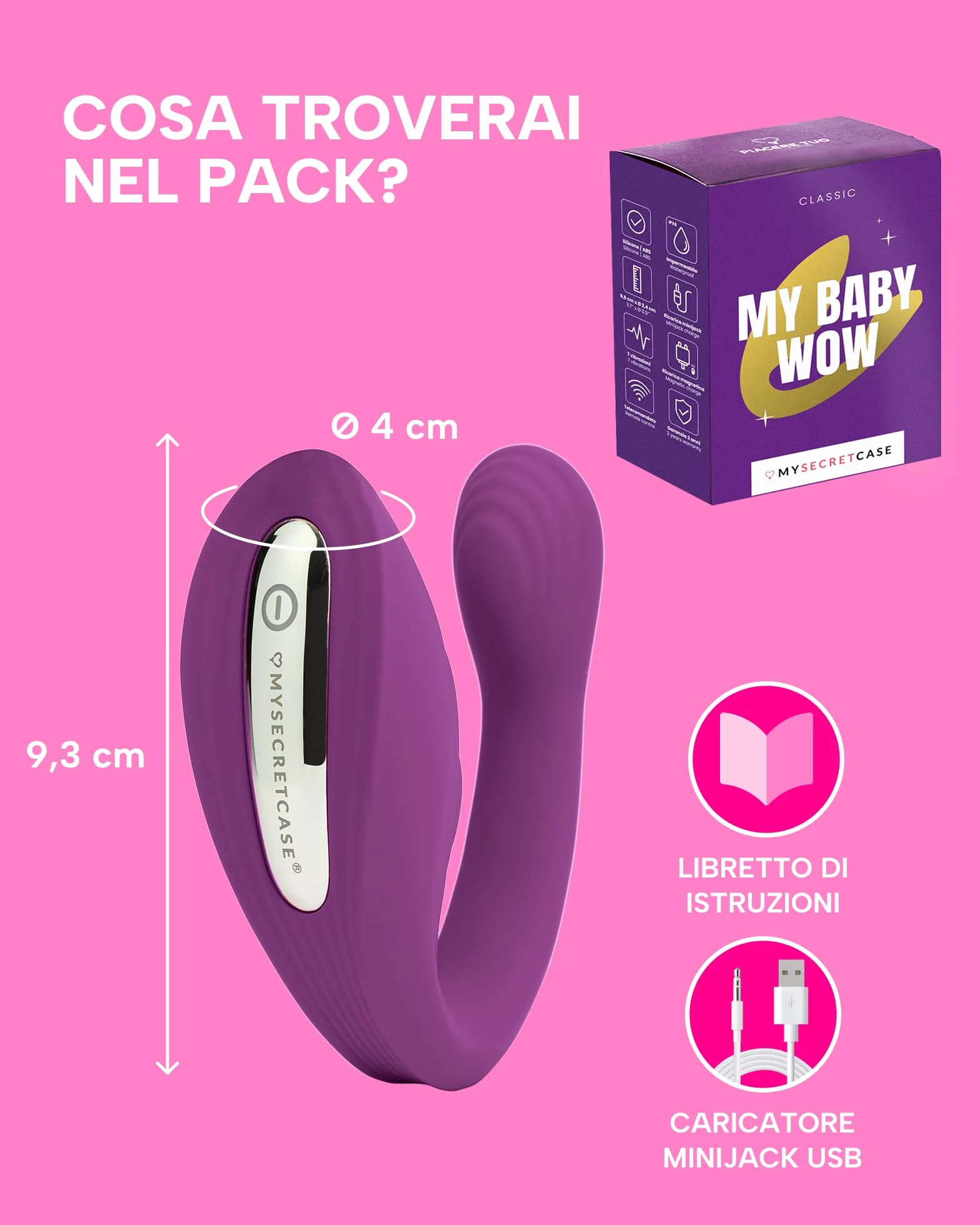 MySecretCase Vibratore per Donna Telecomando a Distanza 7 Modalità Vibrazione Stimolatore Clitoride Viola