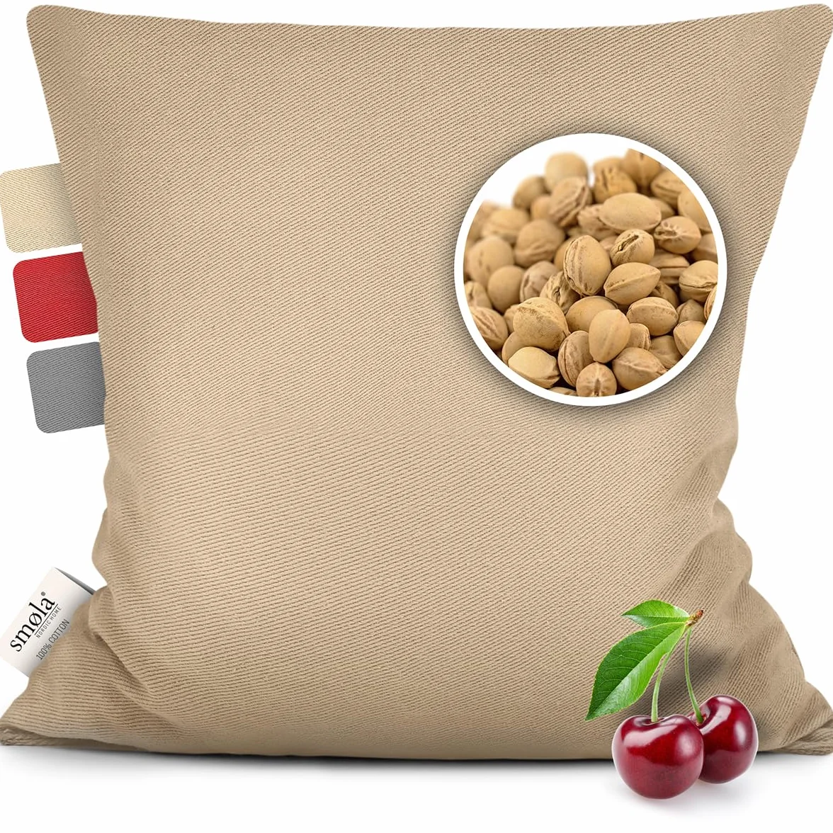 cuscino con noccioli di ciliegia per microonde, cuscino con grani 24x25cm | Cuscino termico 100% cotone | 750g di noccioli di ciliegia | Borsa dell'acqua calda naturale per bambini e adulti