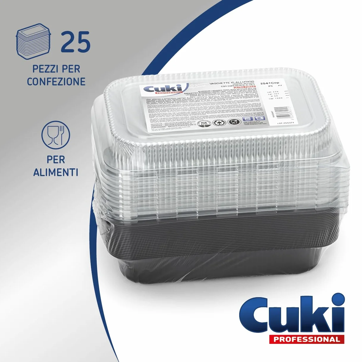 Vaschette alluminio con coperchi ultra-forza 4 porzioni 24x17x5 cm 25 pezzi monouso forno microonde
