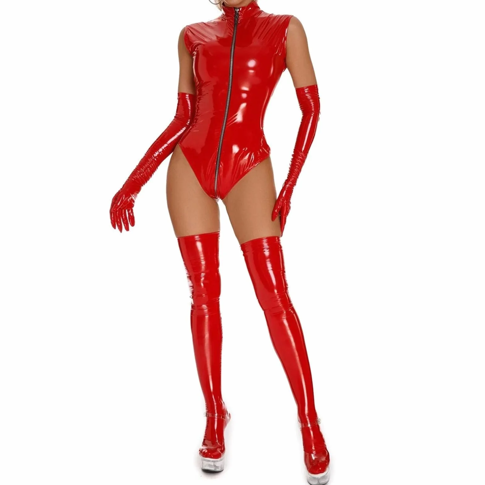 Guanti Lunghi in Lattice Rossi Alla Moda per Donna Uomo, Guanti in Gomma Naturale per Costume Cosplay Clubwear