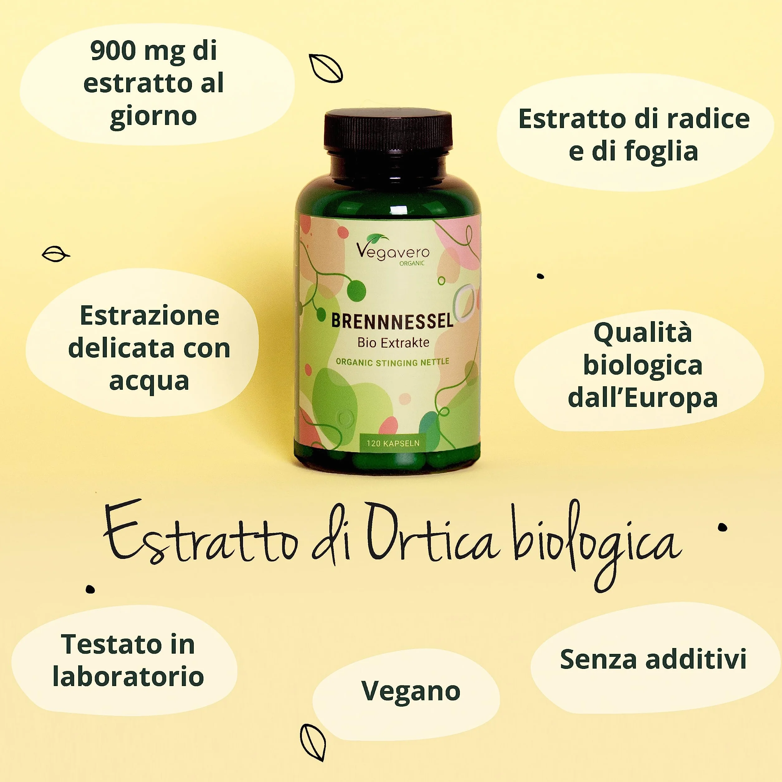 Vegavero ORTICA BIO 450 mg Estratto Radice Foglie Urtica Dioica 120 capsule Prostata Vie Urinarie