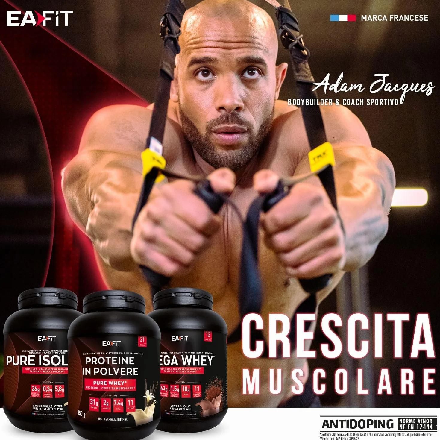 Proteine in Polvere Whey 850 g Gusto Vaniglia | 31 g Proteine per Shaker | Whey Protein Concentrate e Isolate | BCAA + L-Glutammina + Taurina | Integratore Massa Muscolare | 11 Vitamine