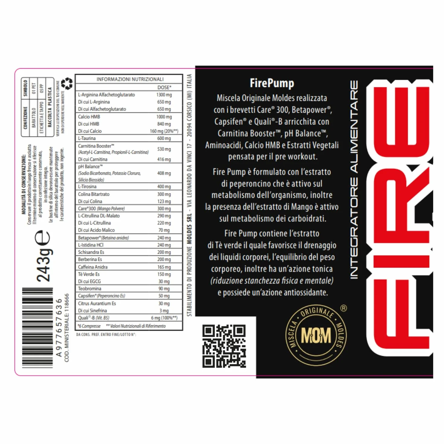 Net Integratori Fire Pump 180 cpr – Integratore Pre-Workout per la fase Cut – Propionyl-L-Carnitina e Acetyl-Carnitina per Energia Resistenza e Supporto alla Massa Muscolare